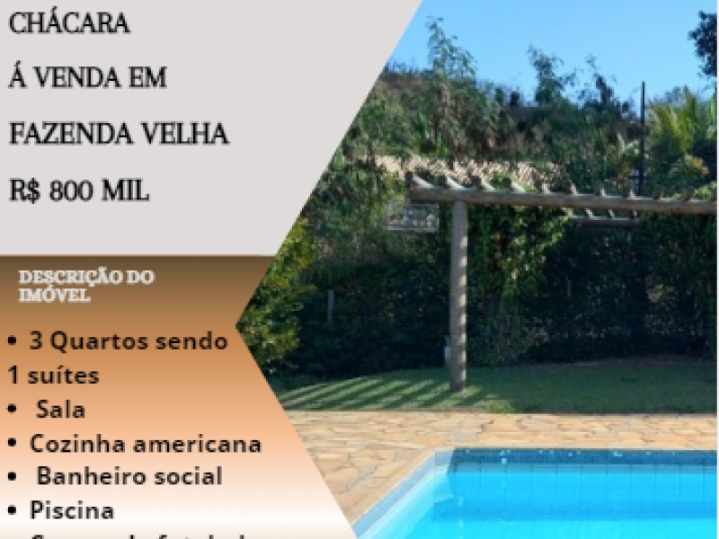 Linda chácara á venda em Fazenda Velha!